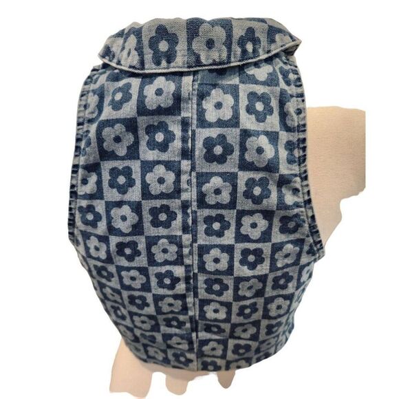Retro Y2K 90s Floral Blue Demin Vest Crop M - Picture 3 of 4